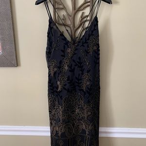 Saratoga Sundress Black and Gold Textured Dress